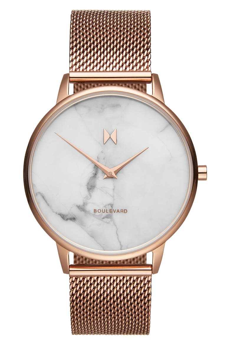 Boulevard Mesh Strap Watch, 38mm, Main, color, ROSE GOLD/ WHITE/ ROSE GOLD