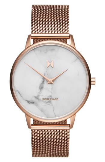 Mvmt Boulevard Mesh Strap Watch, 38mm In Rose Gold/white/rose Gold