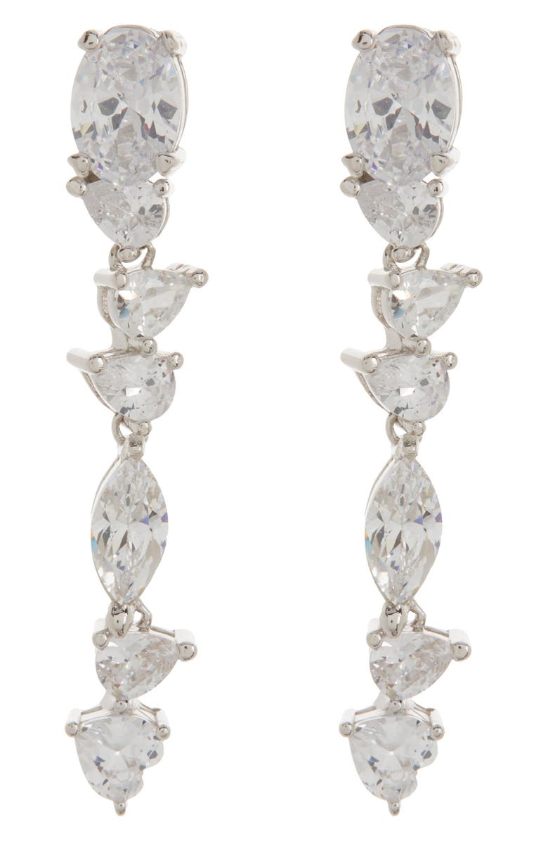 SUZY LEVIAN CZ Linear Drop Earrings, Main, color, Metallic Silver