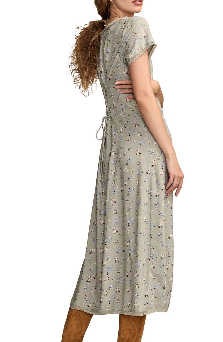 Lucky Brand Simone Floral Lace Trim Midi Dress, Alternate, color,