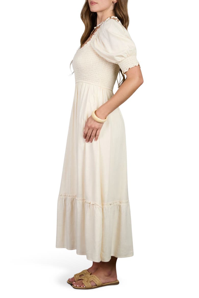 Smocked Puff Sleeve Midi Dress, Alternate, color, CREAM