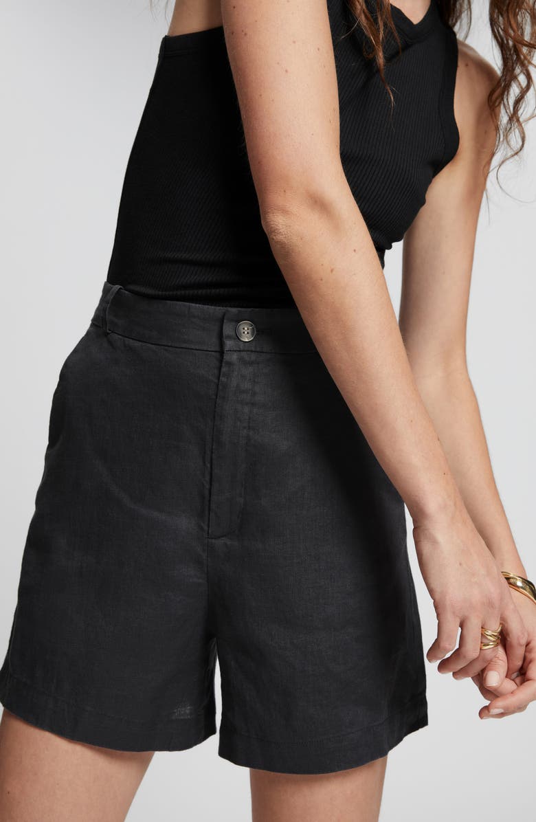& Other Stories High Waist Linen Shorts, Alternate, color, Black