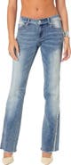 EDIKTED Distressed Frayed Low Rise Flare Jeans