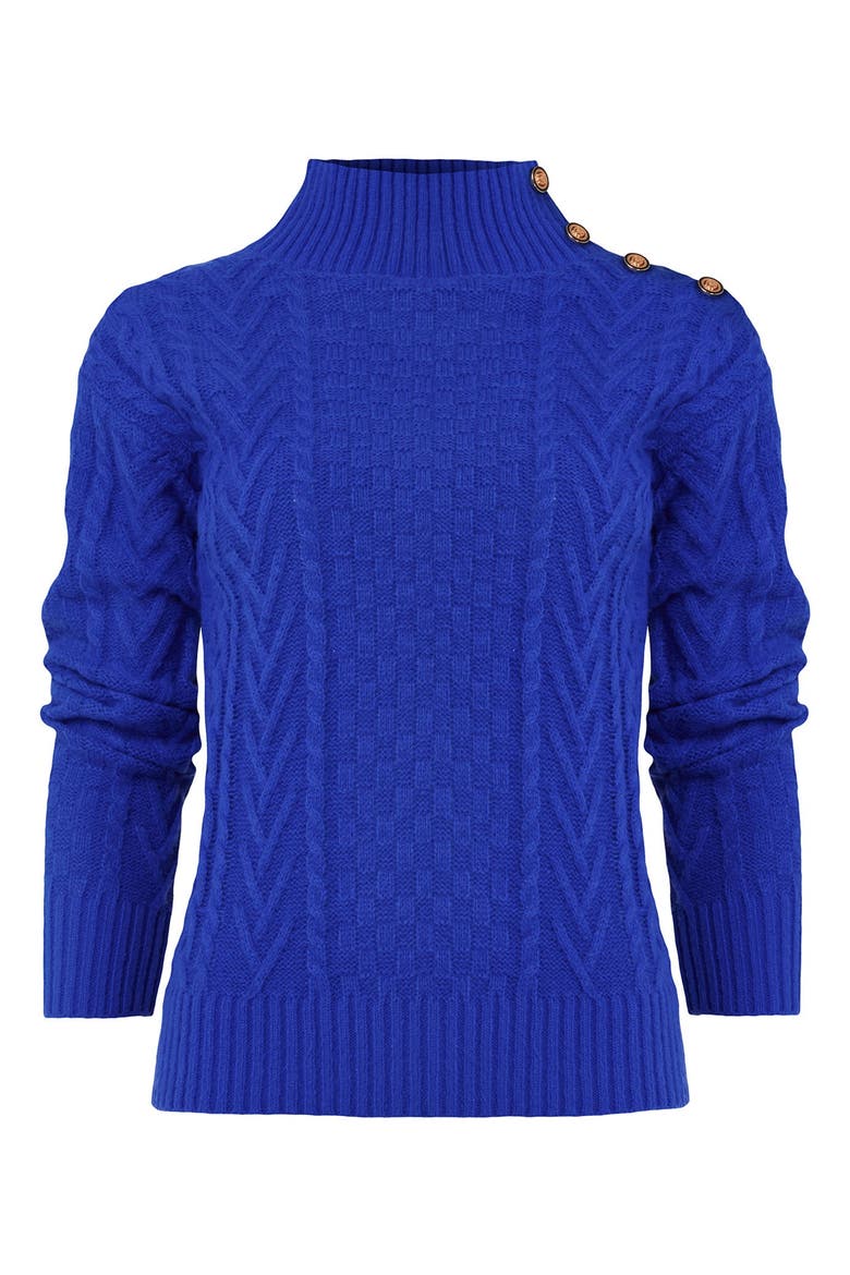 Turtleneck Cable Sweater, Alternate, color, COBALT BLUE