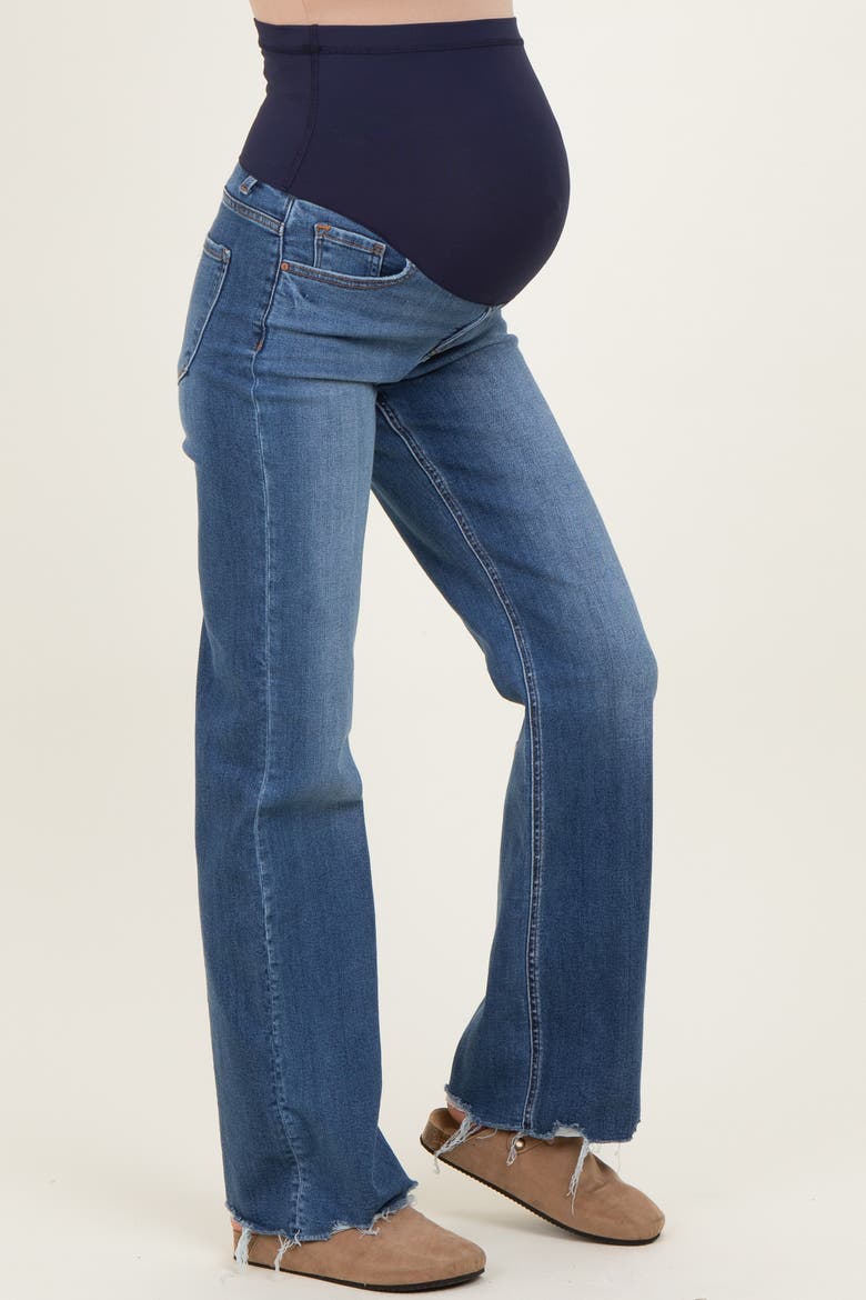 Fray Hem Straight Leg Maternity Jeans, Alternate, color, Navy Blue