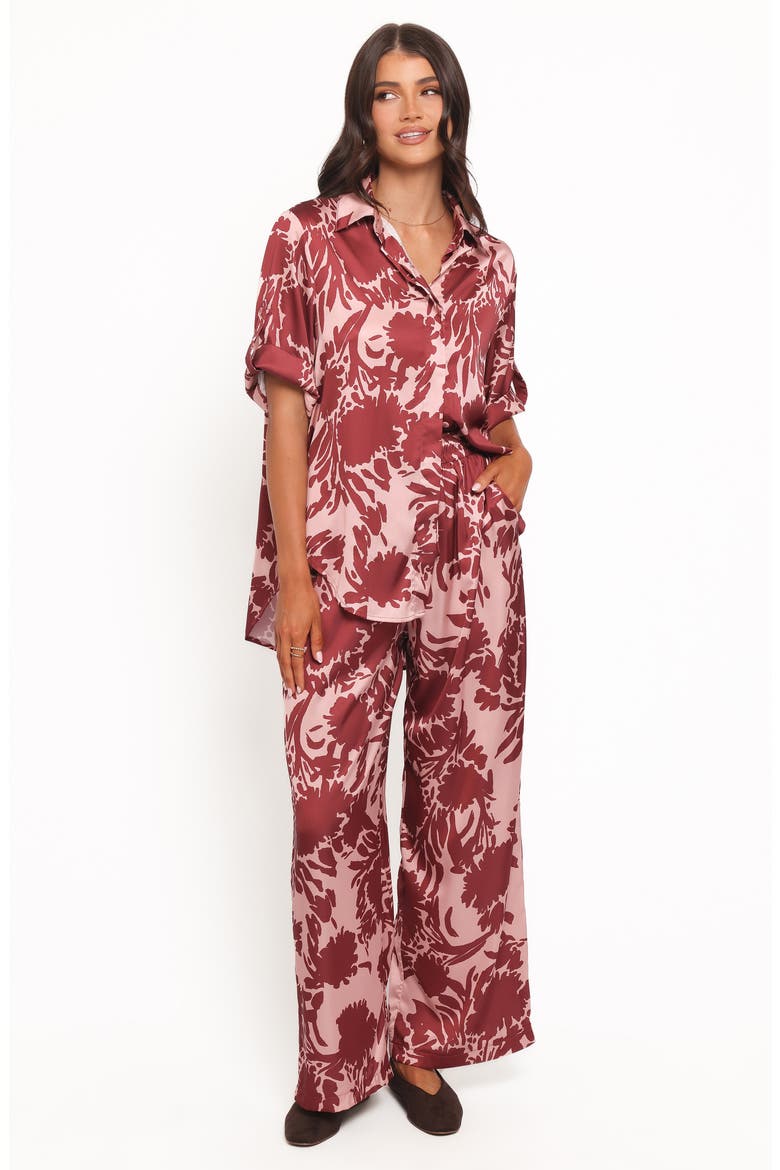 Elysia Floral Print Wide-Leg Pants, Alternate, color, PINK BURGUNDY
