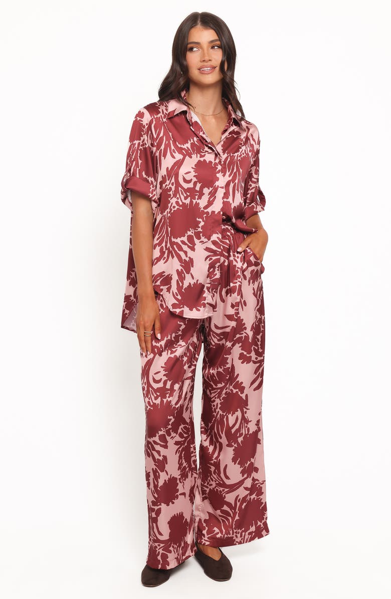 Petal & Pup Elysia Floral Print Wide-Leg Pants, Alternate, color, Pink Burgundy