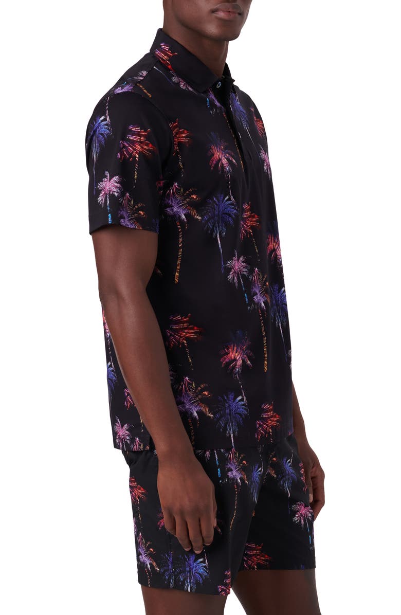 Bugatchi Digital Print Cotton Polo Shirt, Alternate, color, Black