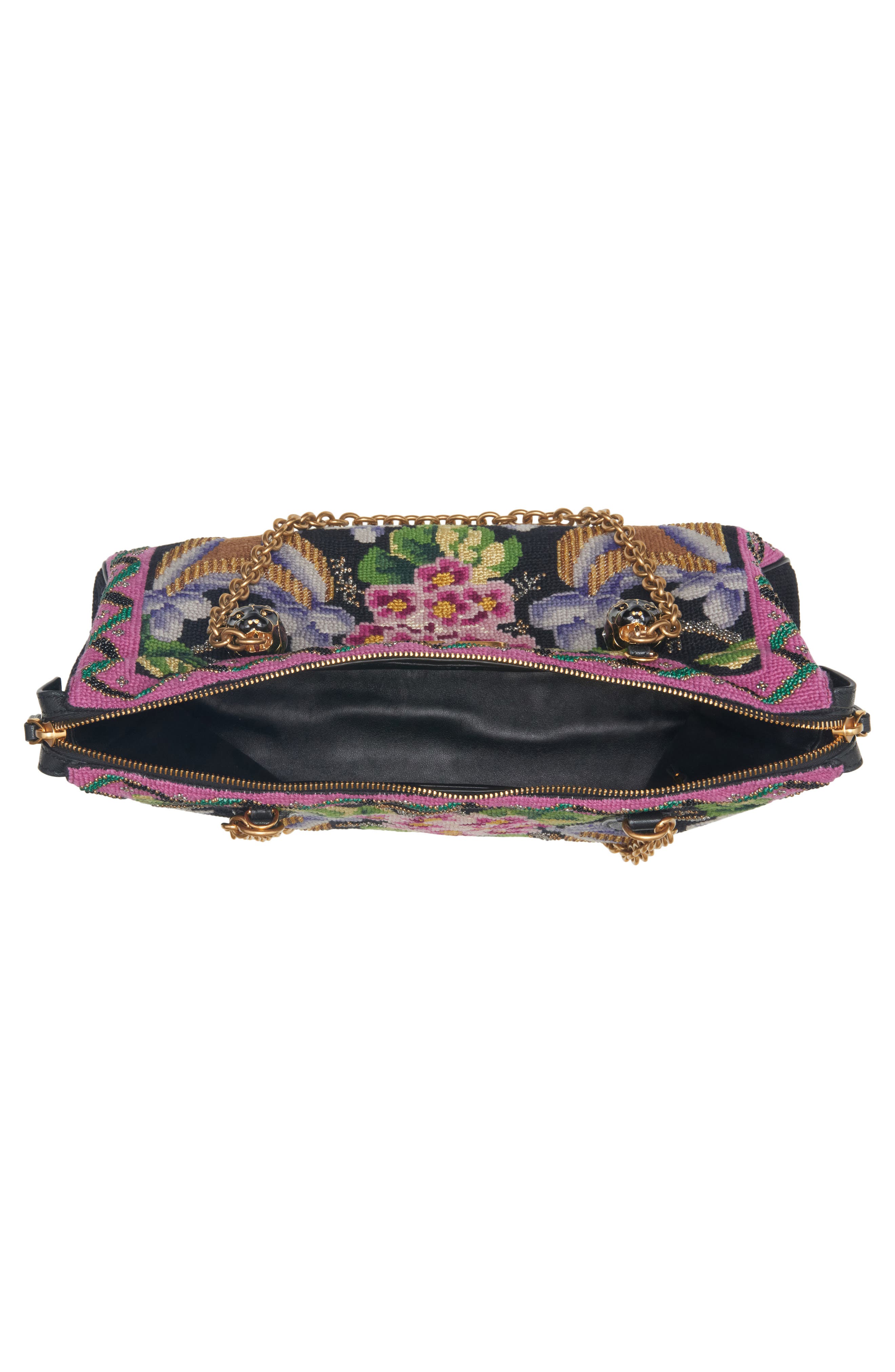 Panthea Medium Embroidered Silk & Leather Shoulder Bag, Alternate, color, BLACK MULTI