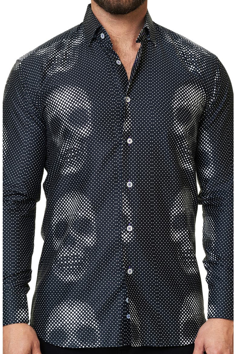 Luxor Funky Skull Dot Print Button-Up Shirt, Main, color, BLACK