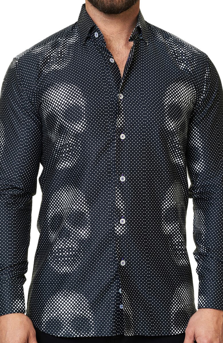 Maceoo Luxor Funky Skull Dot Print Button-Up Shirt, Main, color, Black