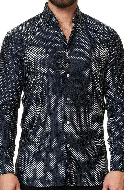 Luxor Funky Skull Dot Print Button-Up Shirt