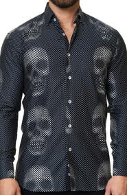 Maceoo Luxor Funky Skull Dot Print Button-Up Shirt