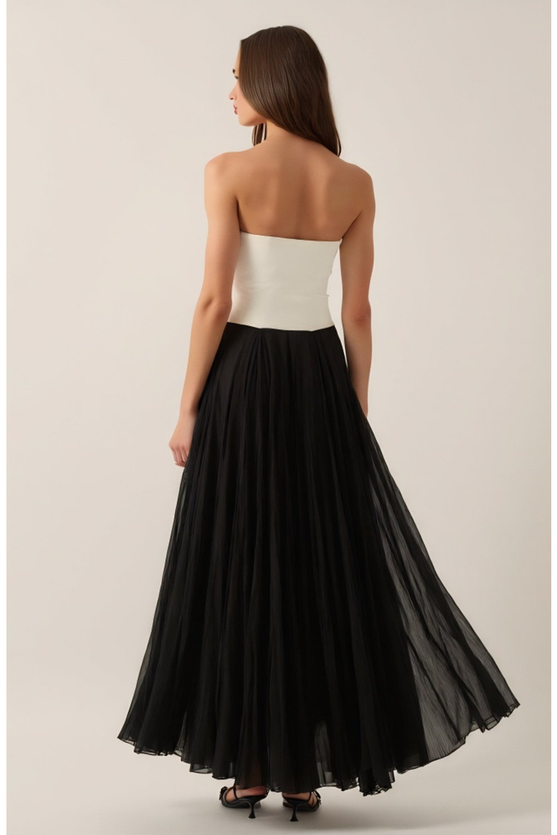 Strapless Gown with Tulle Skirt, Alternate, color, White / Black