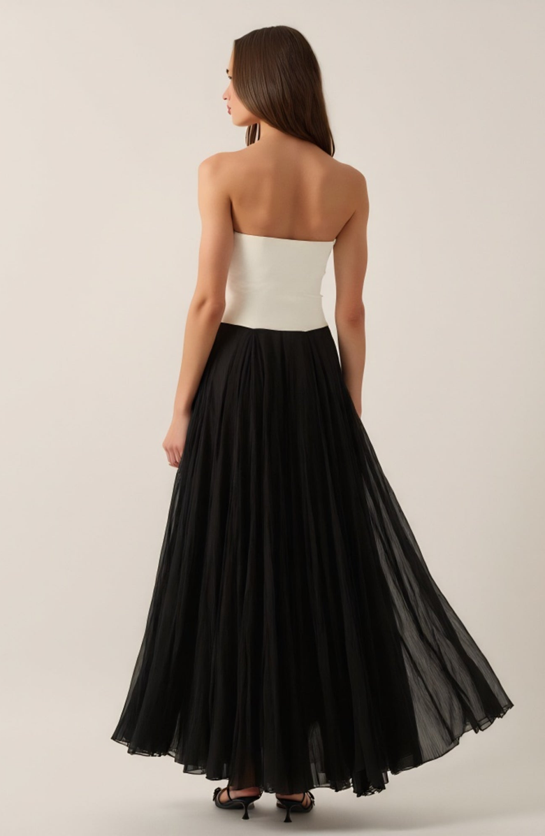 Modenaire Strapless Gown with Tulle Skirt, Alternate, color, White / Black