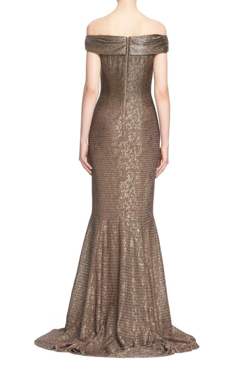 Couture Beaded Off the Shoulder Lace Mermaid Gown, Alternate, color, MINK