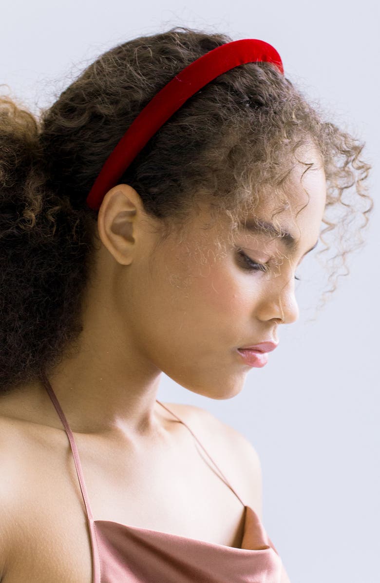 Jennifer Behr Tianna Silk Velvet Headband, Alternate, color, Ruby