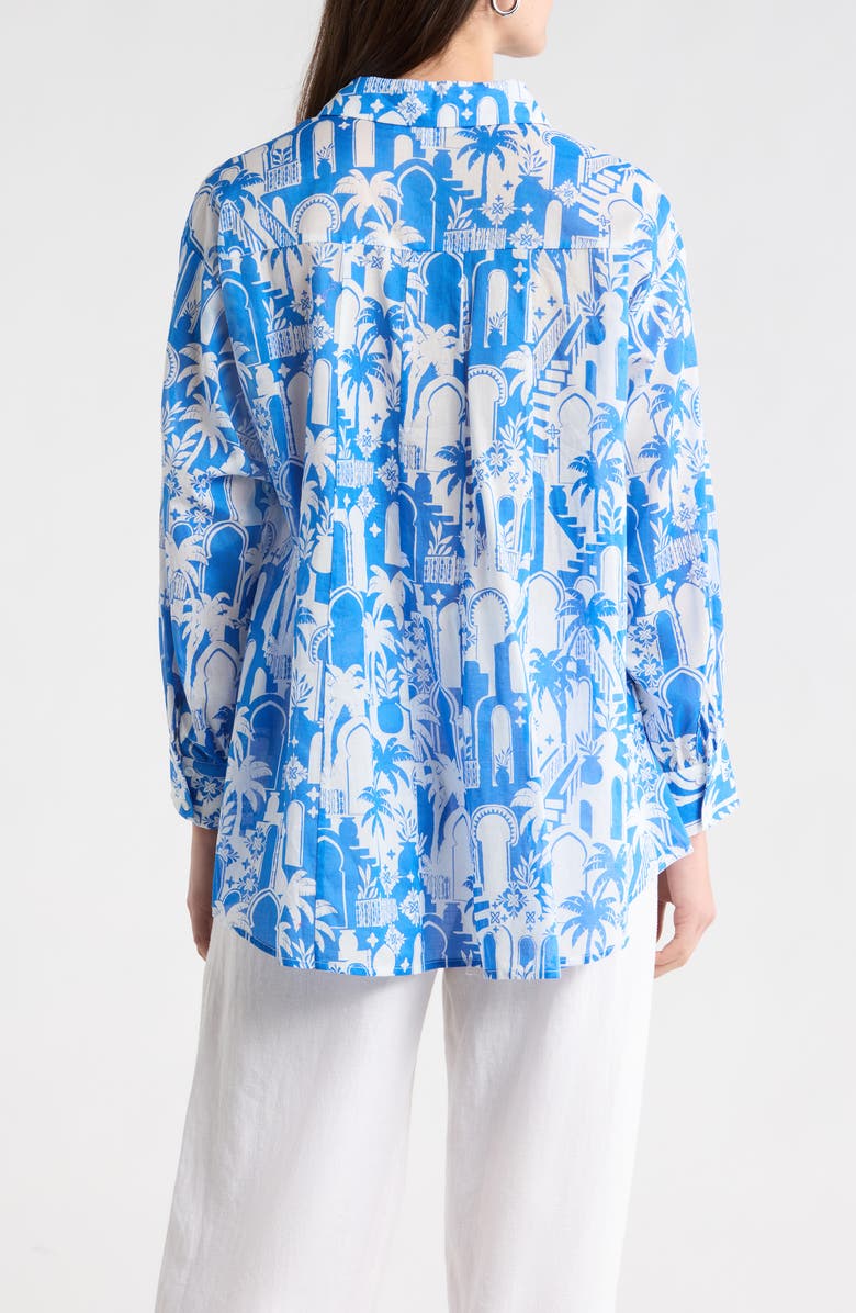 SUGARLIPS Nala Regie Print Cotton Button-Up Shirt, Alternate, color, White-Blue