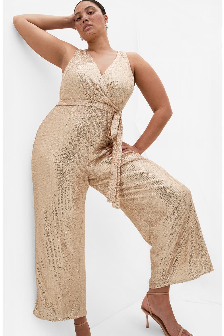 Dazzling Sequin Wide Leg Jumpsuit, Alternate, color, BRONZE