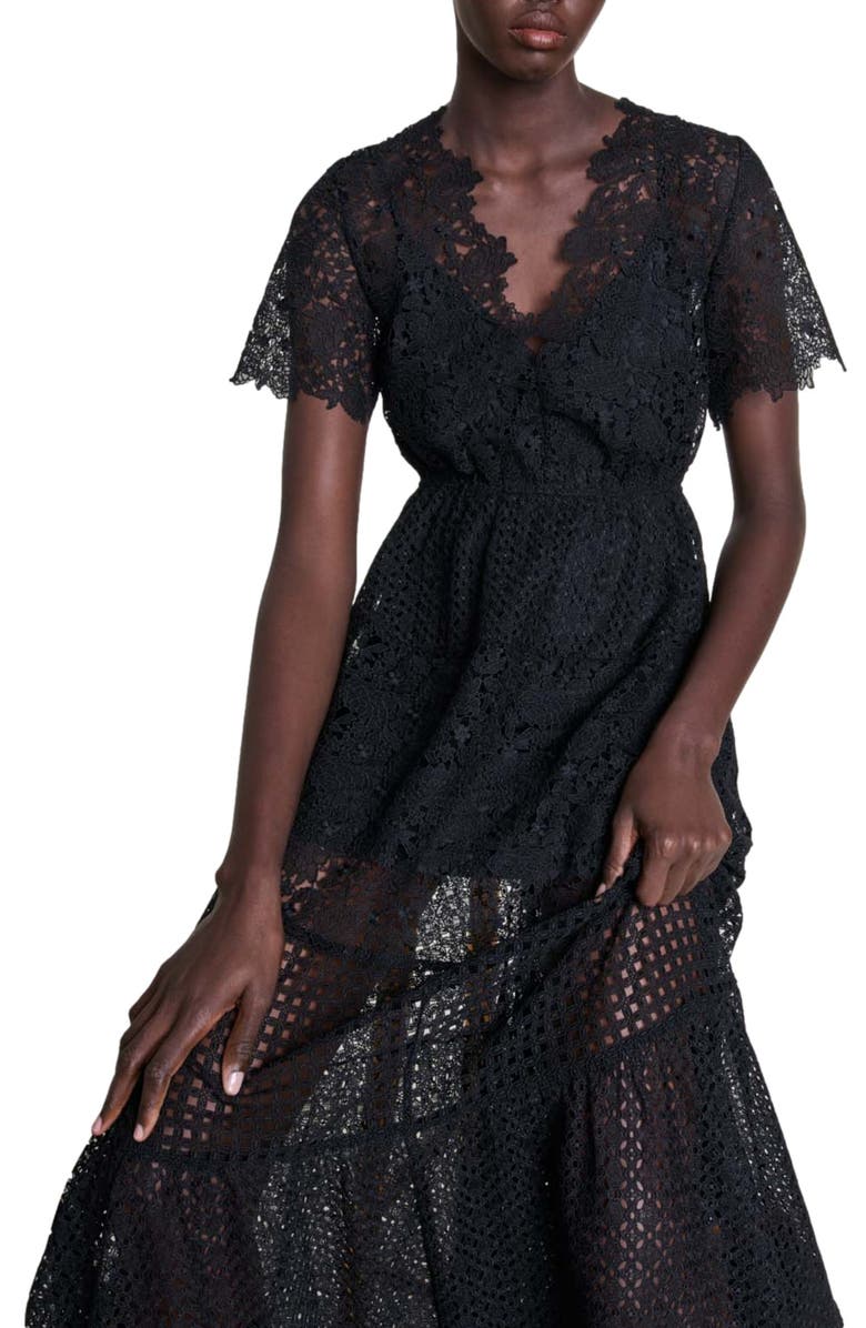 maje Lace maxi dress, Alternate, color, 