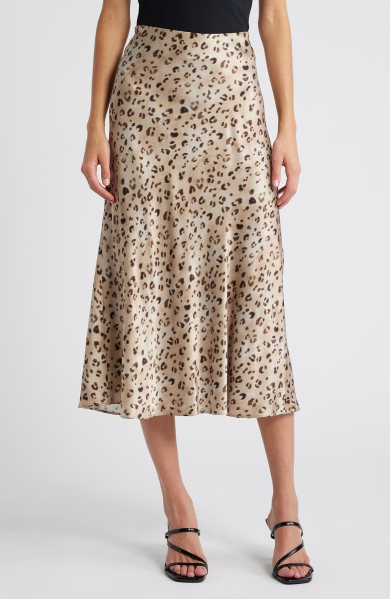 Rails Anya Leopard Print Satin Midi Skirt, Main, color, 