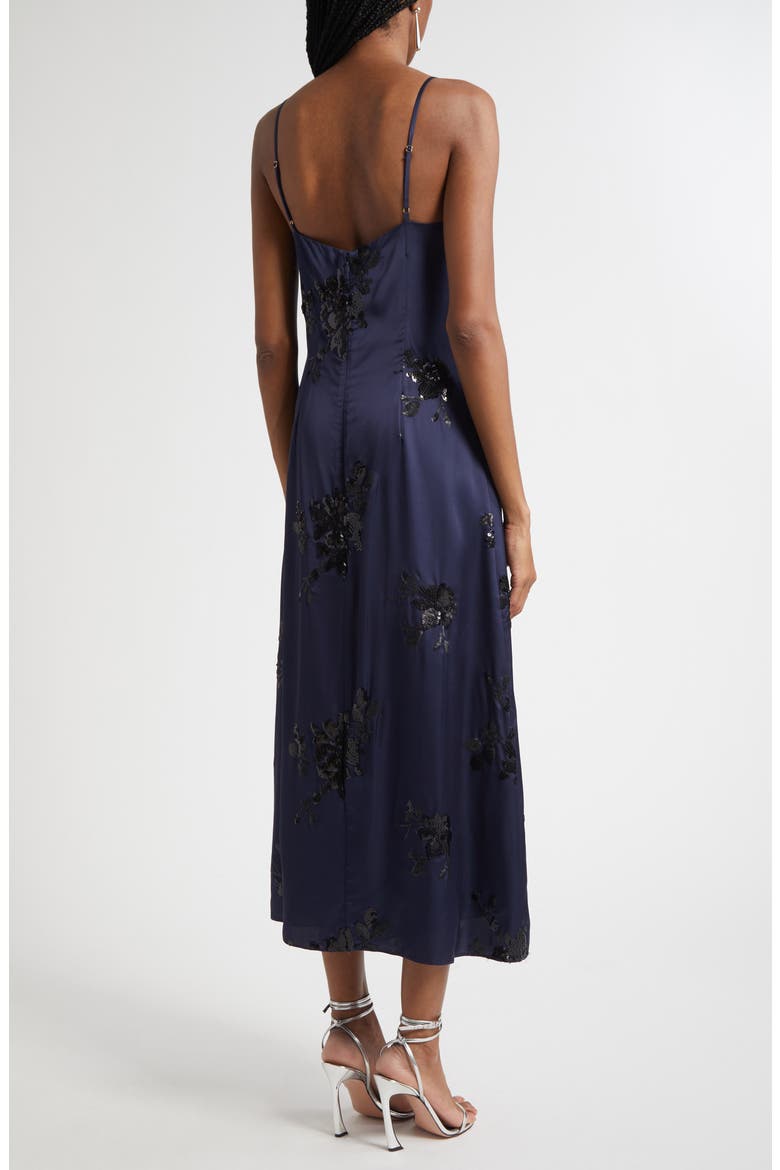 Shannon Placed Sequin Floral Satin Slipdress, Alternate, color, NAVY