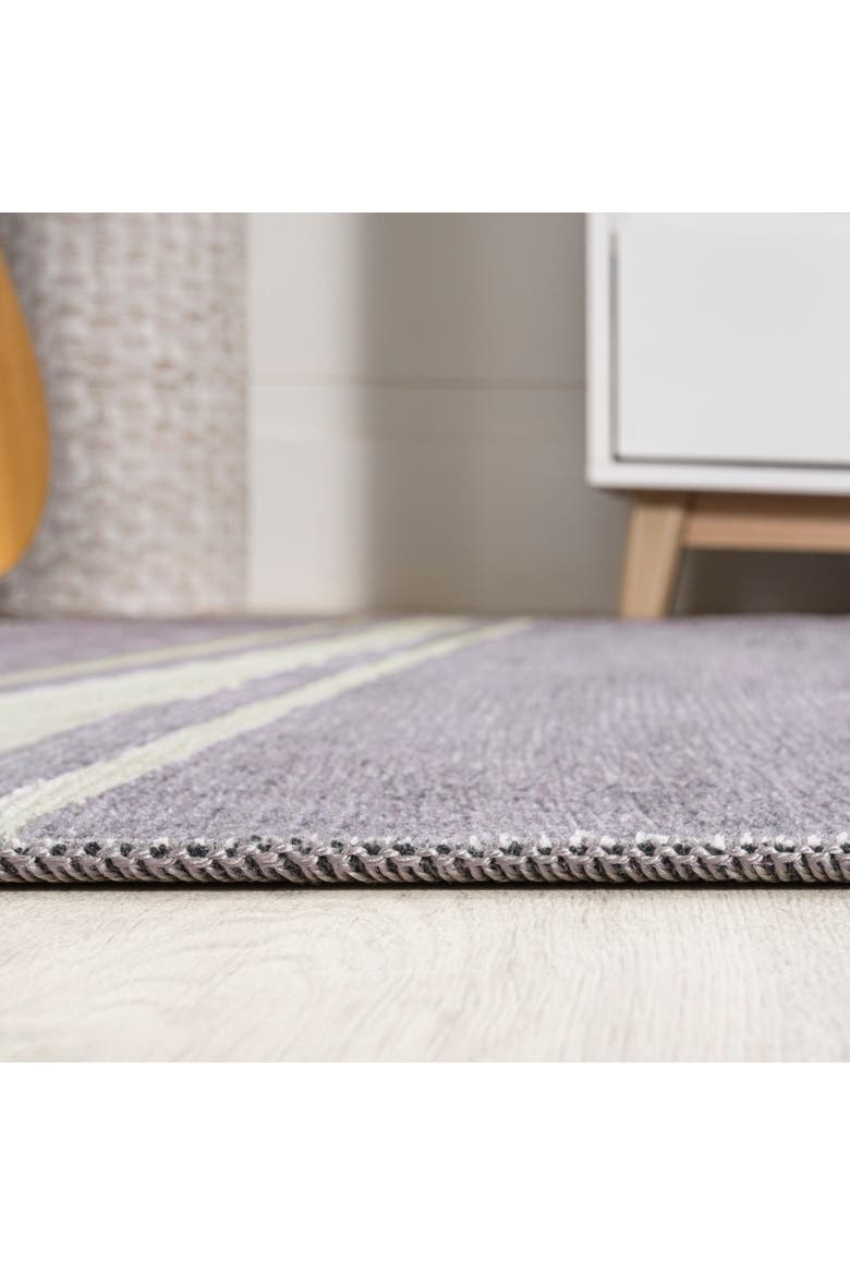 Bande Distressed Ticking Stripe Machine-Washable Area Rug, Alternate, color, Lavender/Ivory