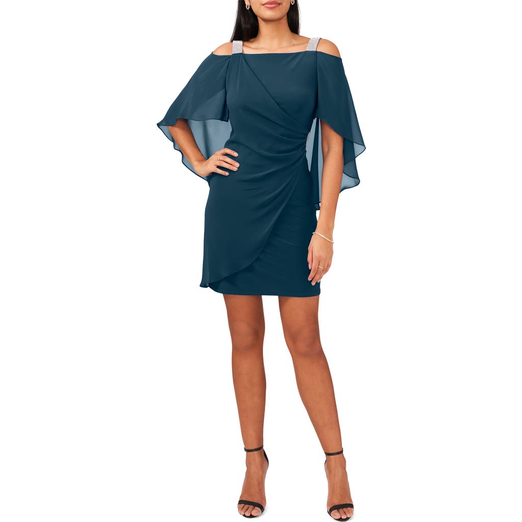 Chaus Cape Sleeve Cold Shoulder Sheath Dress In Multi