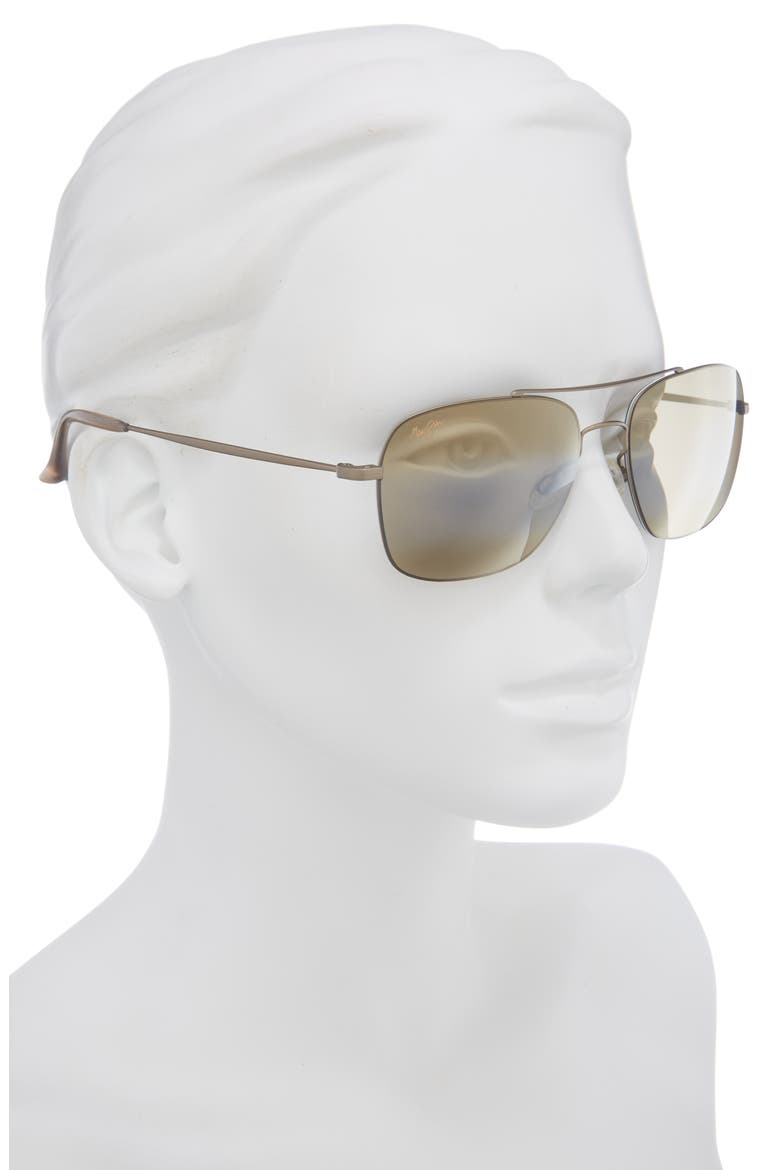 57mm Square Polarized Metal Frame Sunglasses, Alternate, color, GOLD GOLD BRONZE