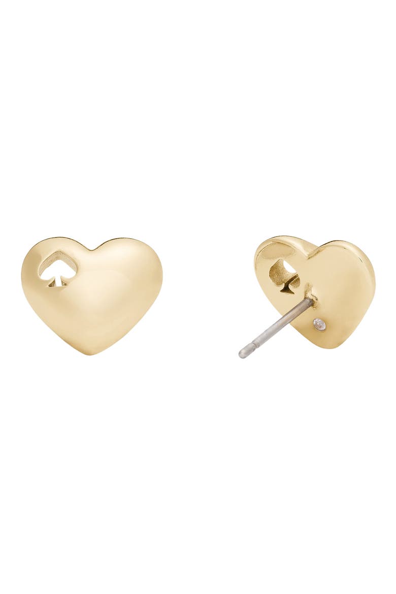 heart spade stud earrings, Alternate, color, GOLD