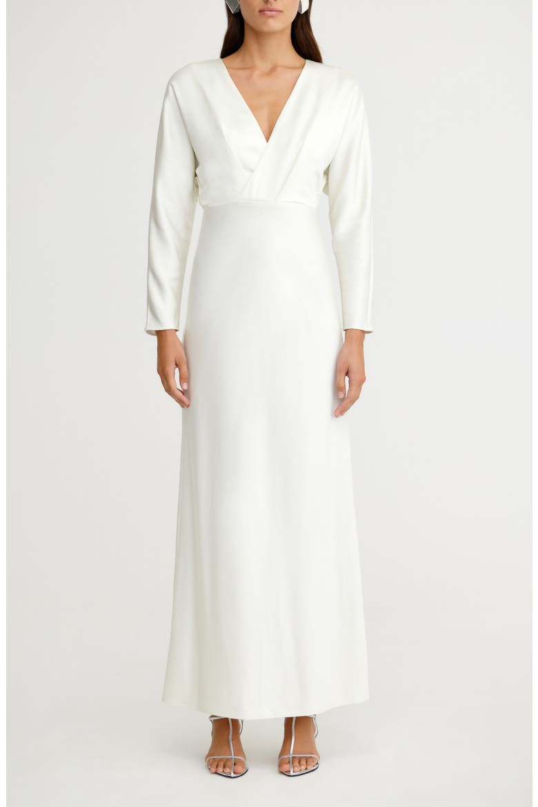 Lucile Long Sleeve Satin Gown, Main, color, BONE