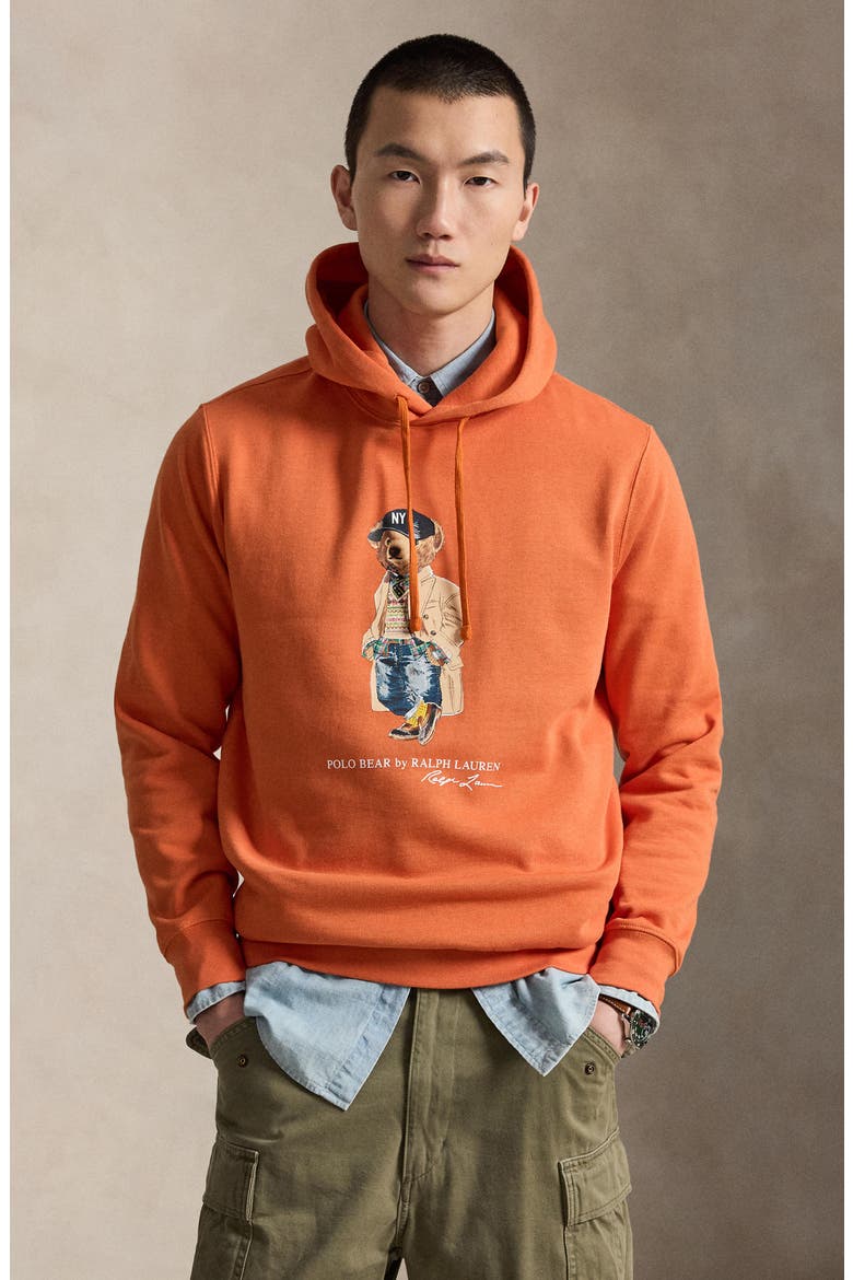 Polo Bear Cotton Blend Fleece Graphic Hoodie, Alternate, color, ORANGE