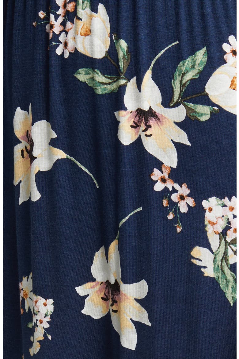 Floral Tiered Faux Wrap Knit Maxi Dress, Alternate, color, NAVY