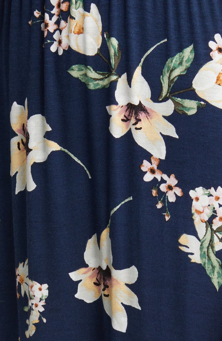 Loveappella Floral Tiered Faux Wrap Knit Maxi Dress, Alternate, color, Navy