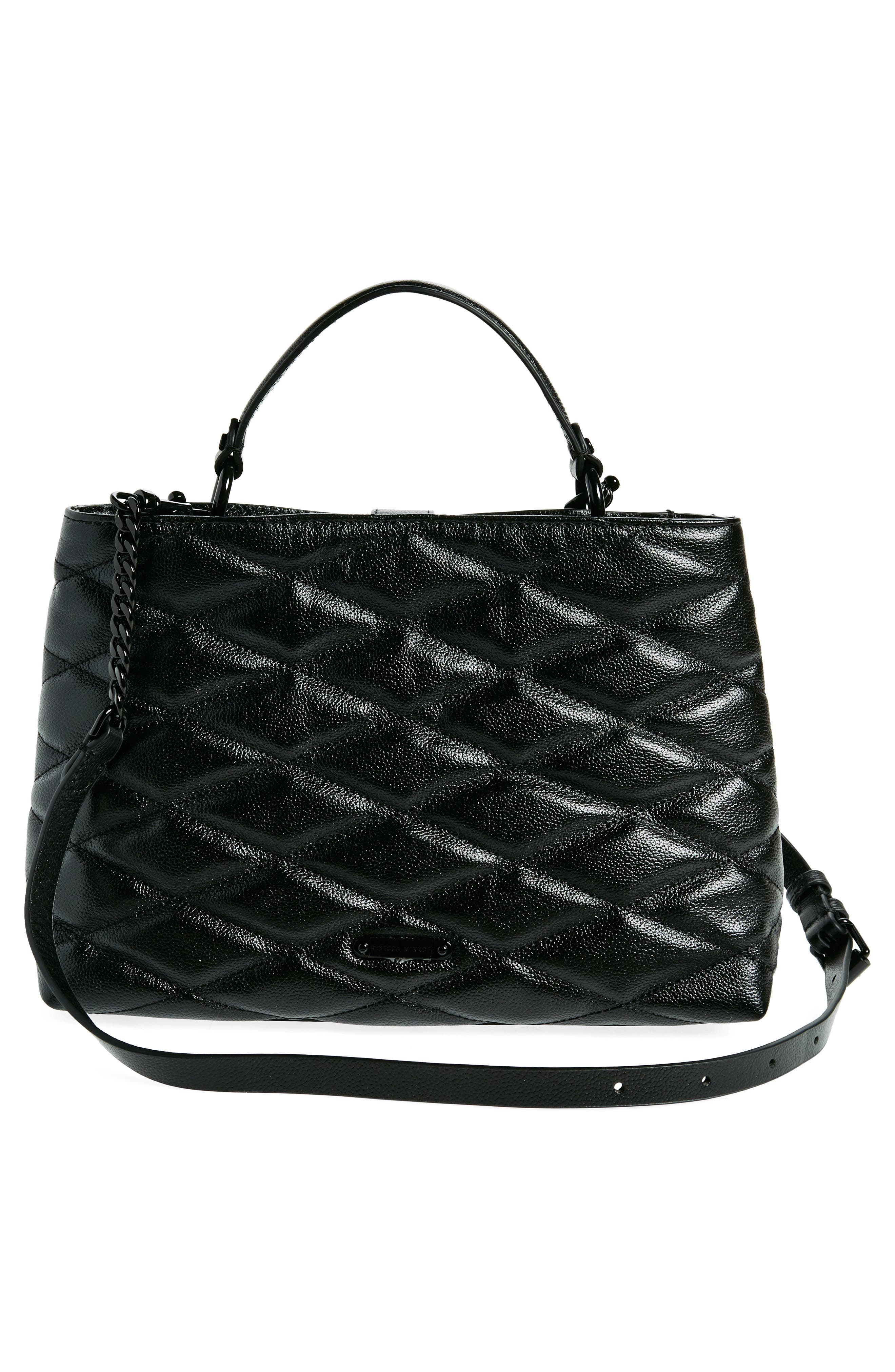 Rebecca Minkoff Edie Quilted Leather Top Handle Satchel, Alternate, color, Black