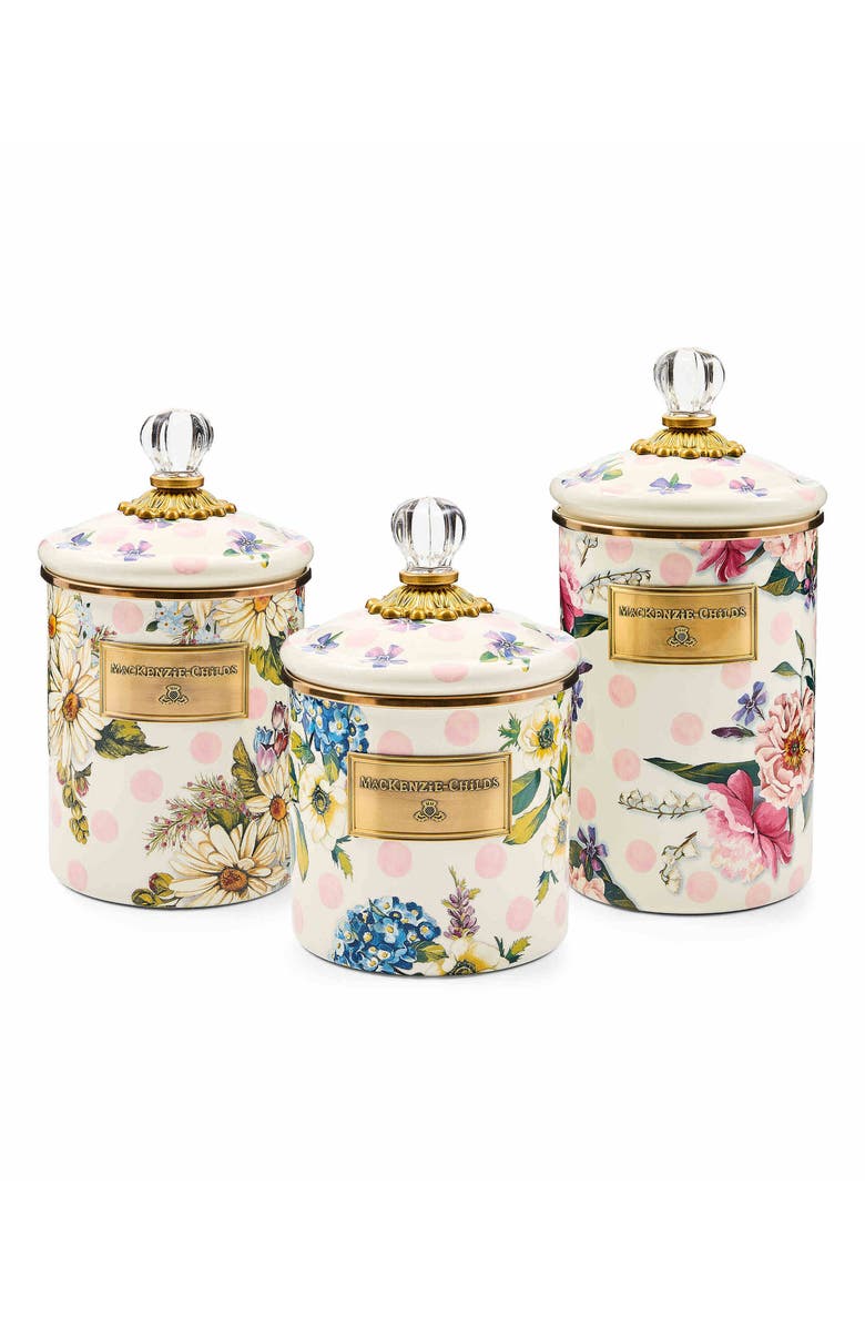 MACKENZIE CHILDS Wildflowers Medium Enameled Steel Canister, Alternate, color, Pink
