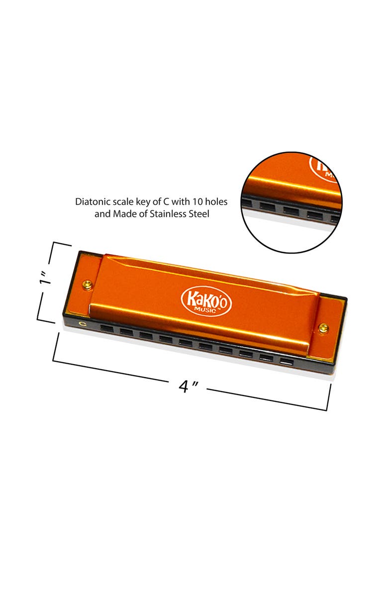 KaKo'o Music Classic Metal Harmonica 4 Inch With Storage Case, Alternate, color, Multicolored