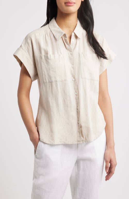 Shop Caslonr Caslon(r) Linen Blend Short Sleeve Button-up Shirt In Flax