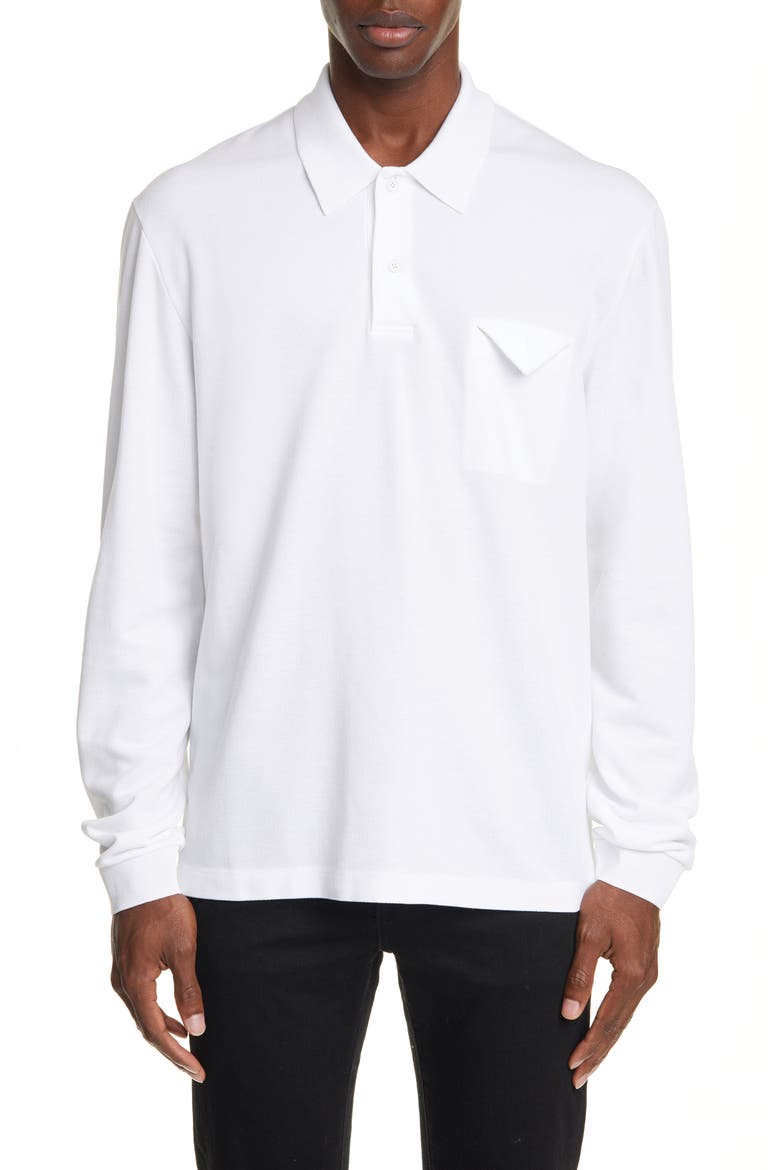 Piquet Long Sleeve Polo, Main, color, BIANCO