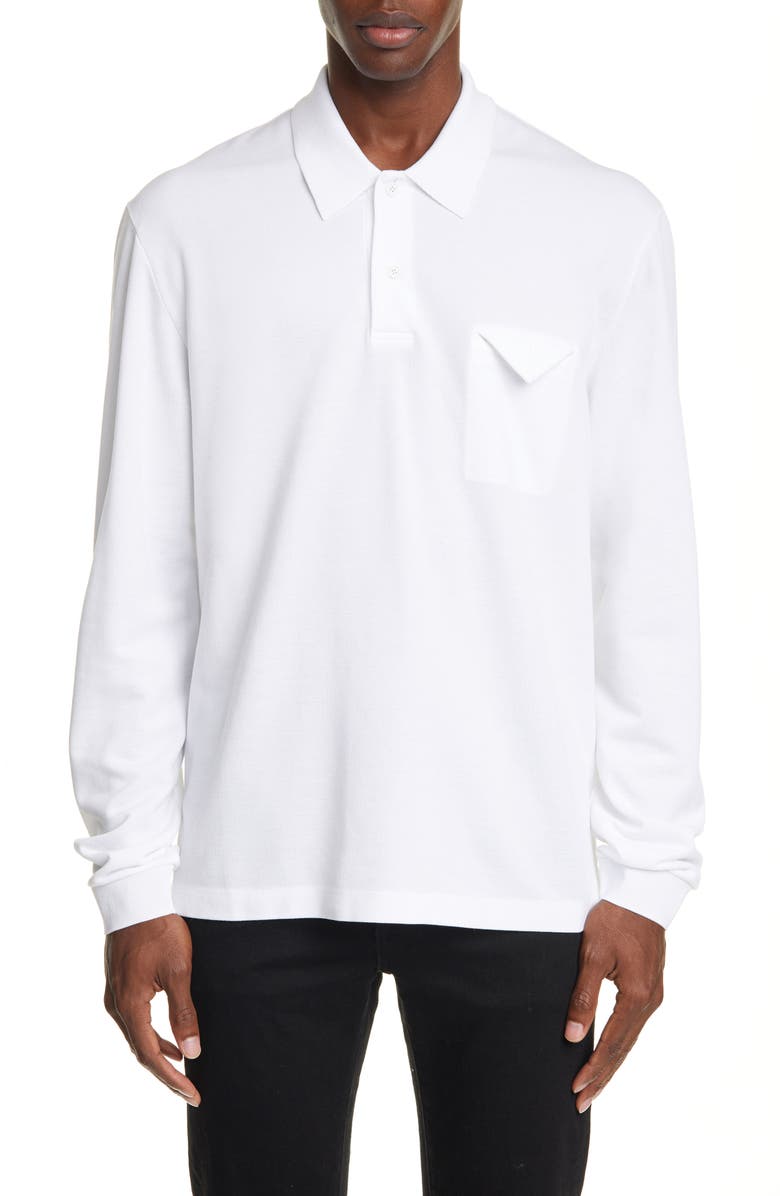 Bottega Veneta Piquet Long Sleeve Polo, Main, color, 
