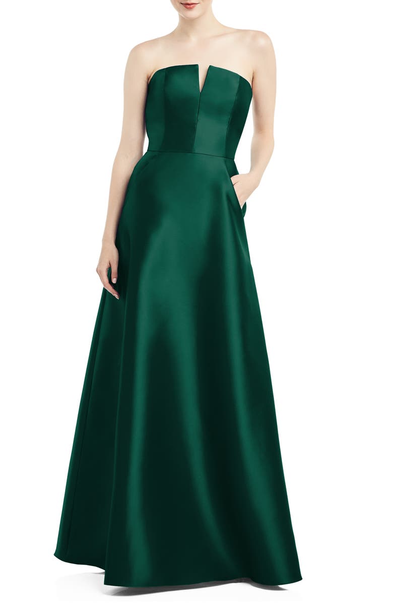 Alfred Sung Strapless Satin Twill Gown, Main, color, 