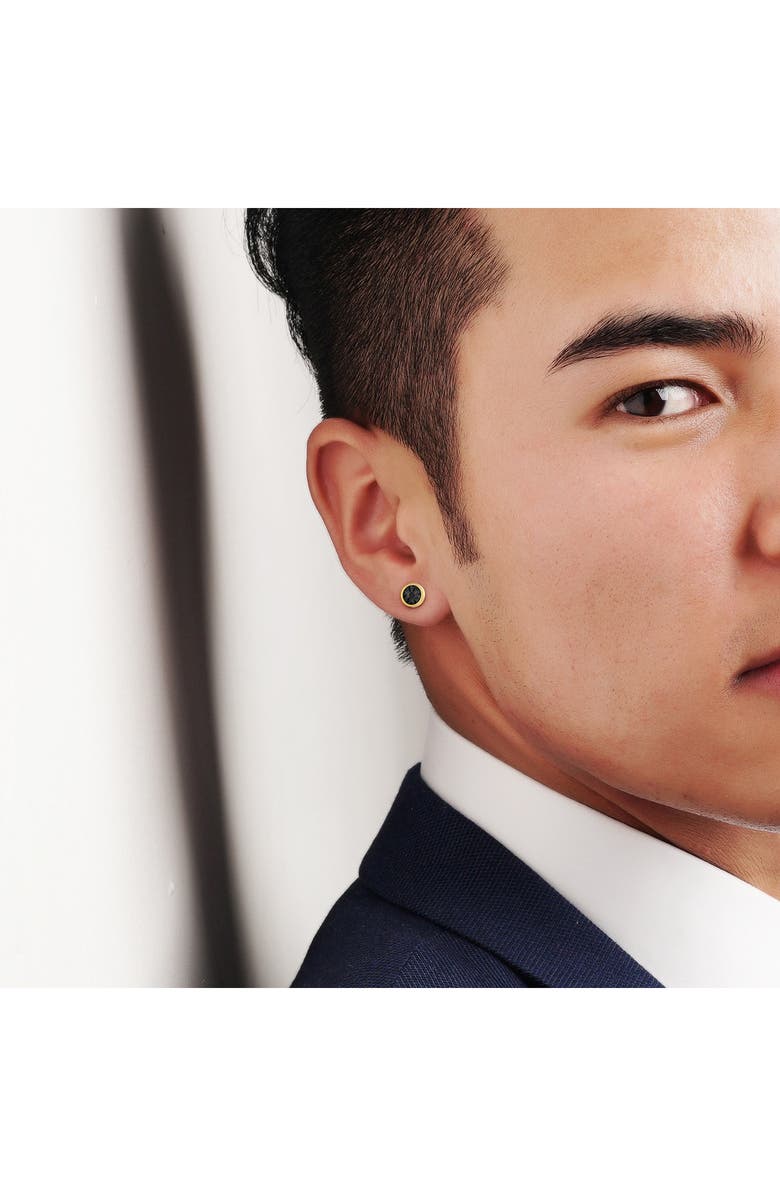 DELMAR Men's Set of 2 Black Diamond Square & Round Stud Earrings, Alternate, color, Black