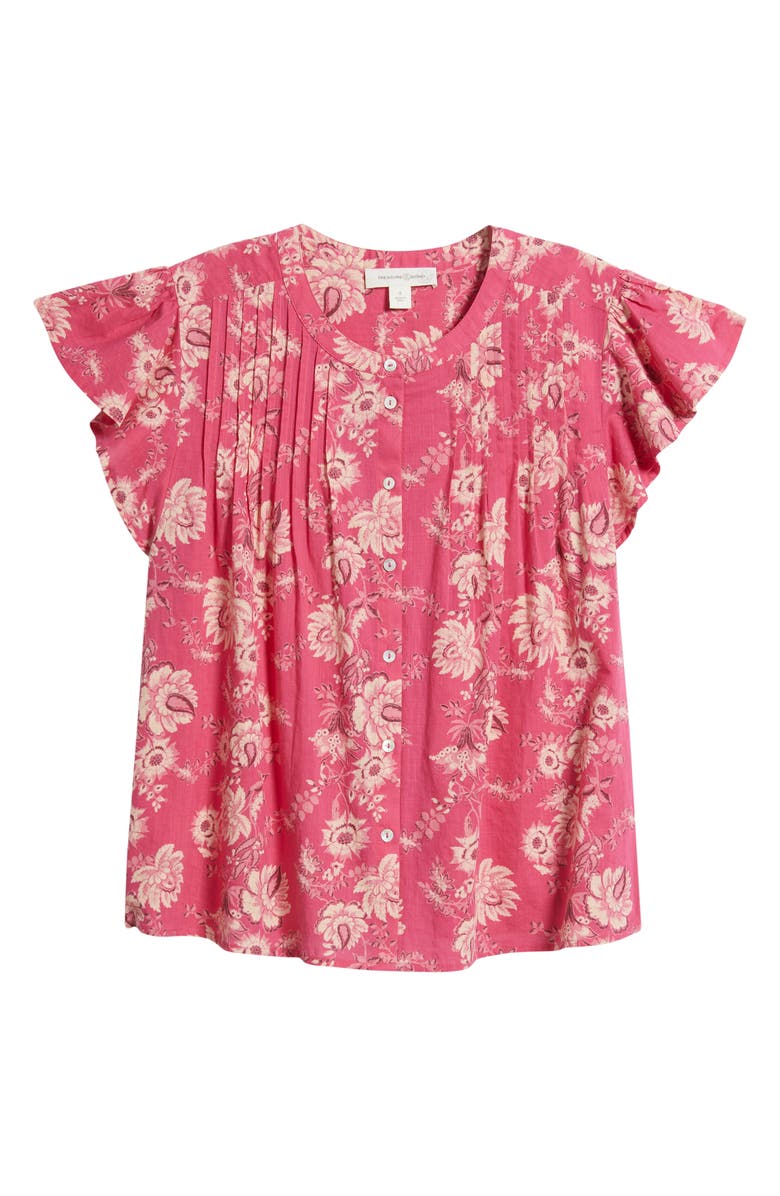 Treasure & Bond Floral Cotton Pintuck Flutter Sleeve Top, Main, color,