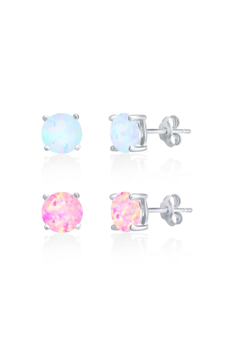 2 Pack Sterling Silver Opal Studs, Main, color, Silver