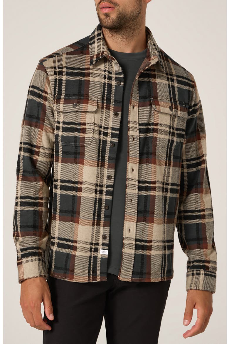 Generation Plaid Stretch Flannel Button-Up Shirt, Main, color, PETROL NAVY
