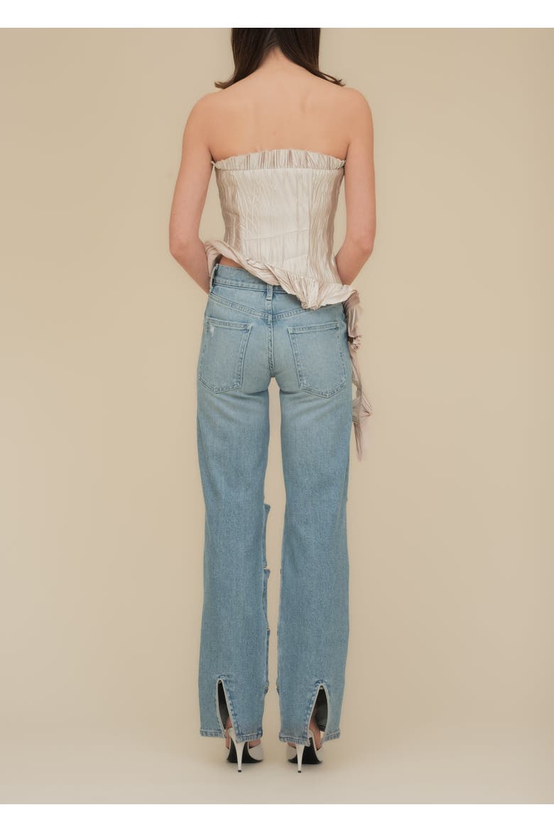 Arcana Slim-Fit Mid-Rise Leather-Trim Jeans, Alternate, color, Indigo
