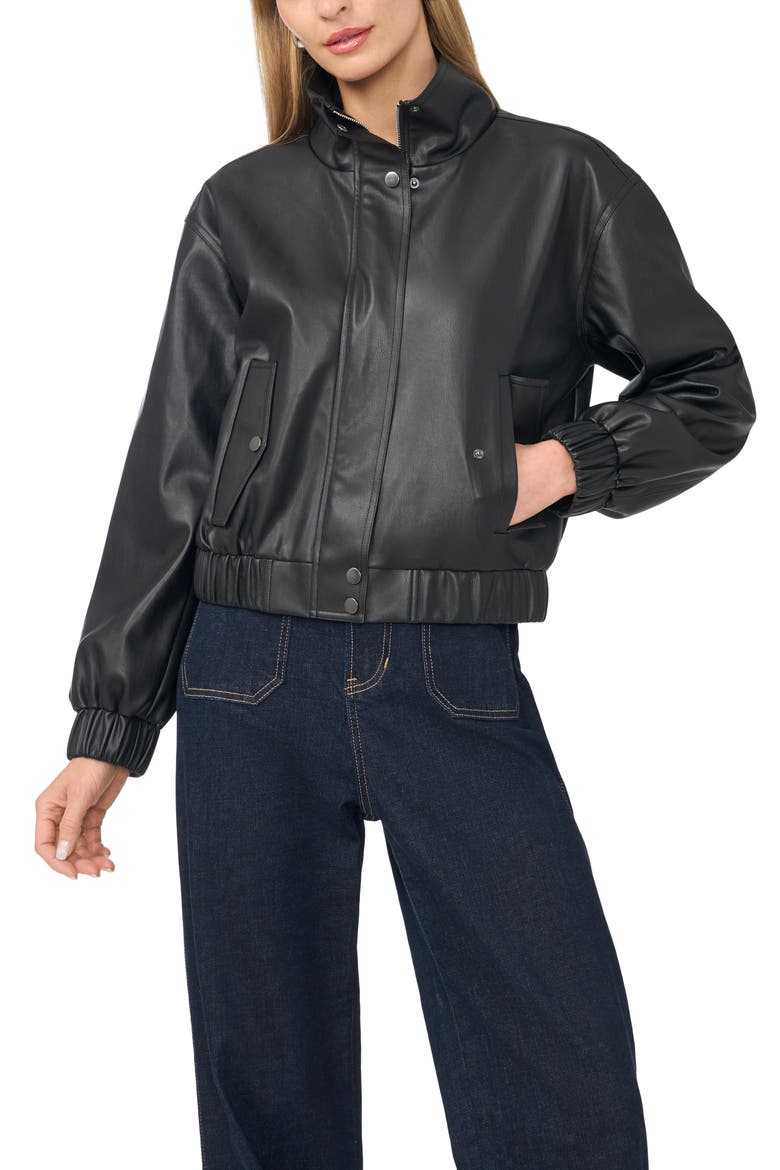 Faux Leather Bomber Jacket, Alternate, color, RICH BLACK