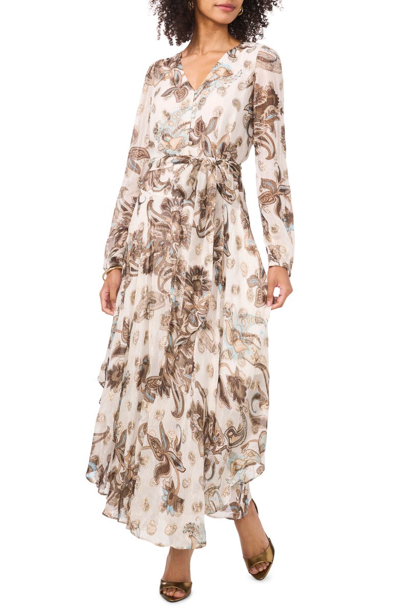 Vince Camuto Metallic Paisley Floral Long Sleeve Maxi Dress, Main, color, 