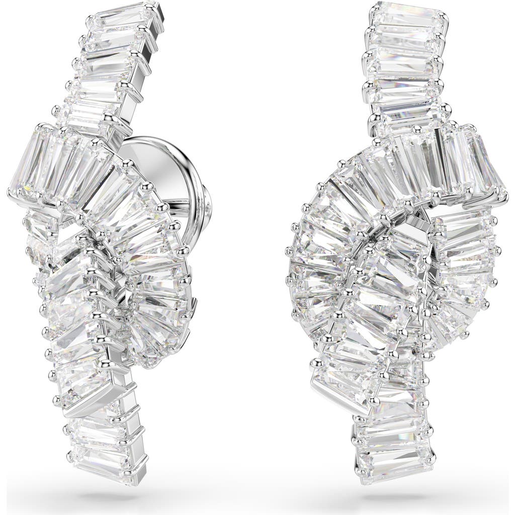 Swarovski Matrix Rhodium Plated Baguette Cut Earrings In Metallic