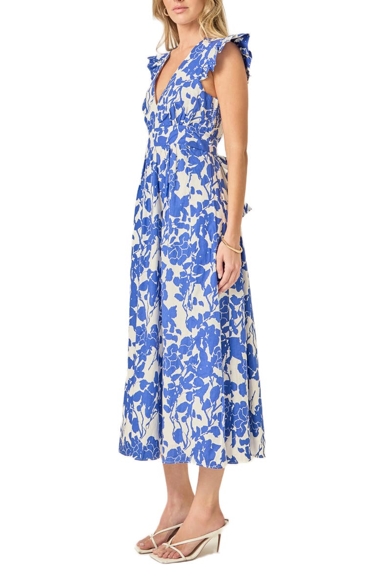 Print Tie Back Midi Dress, Alternate, color, BLUE